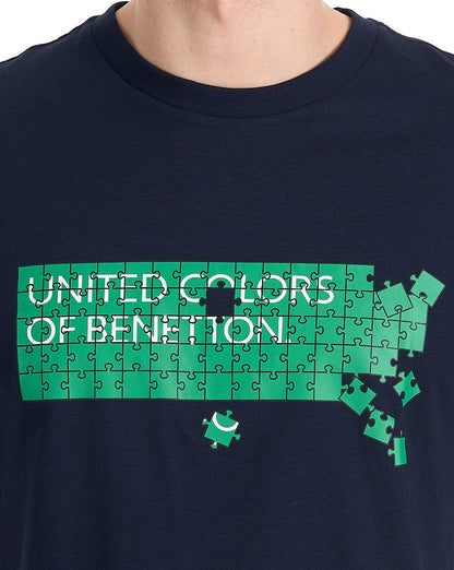 Benetton Jigsaw Logo T Shirt Navy/Green
