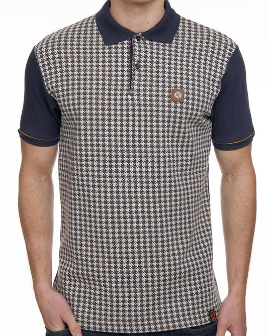 Trojan Houndstooth Panel Polo Navy