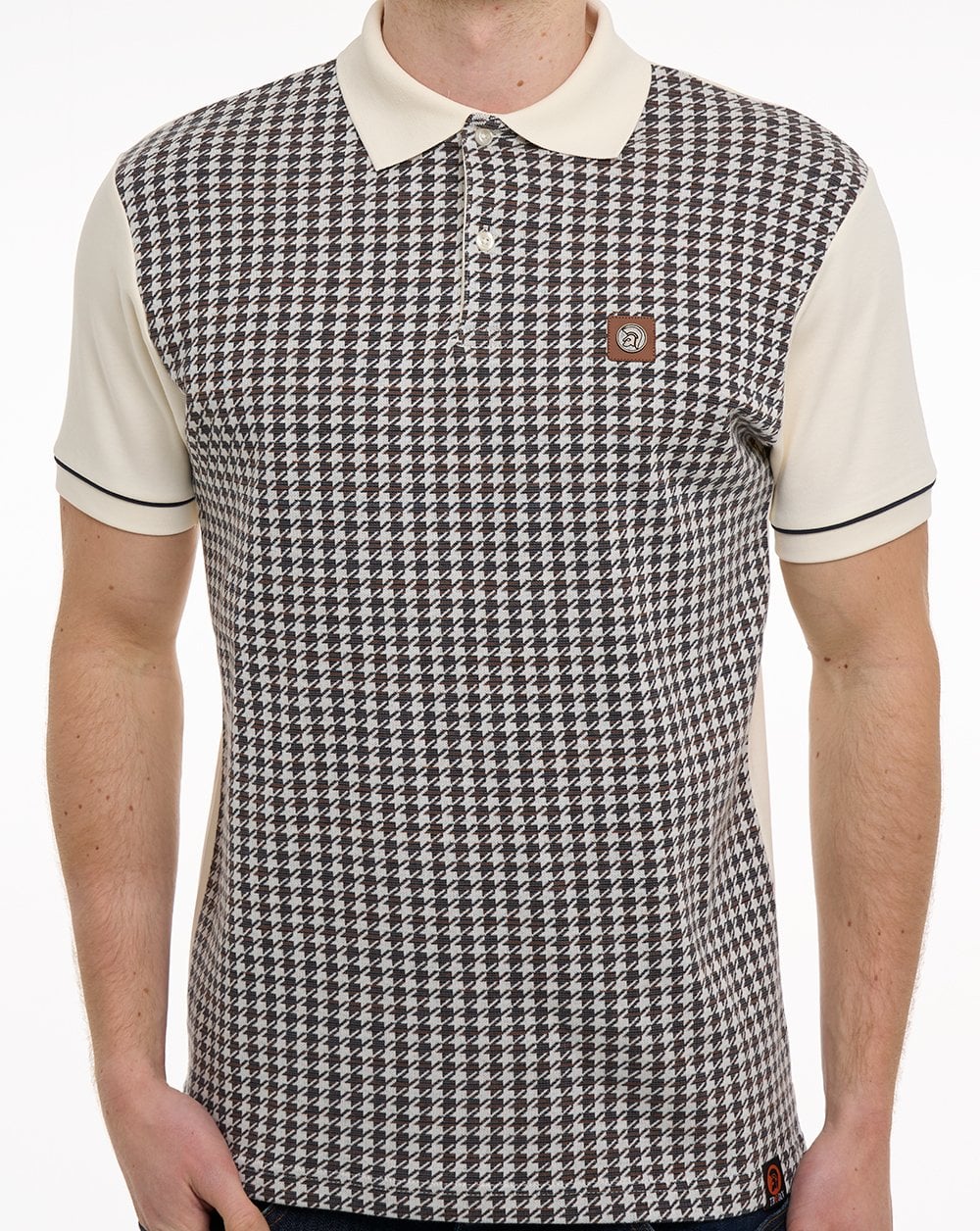 Trojan Houndstooth Panel Polo Ecru