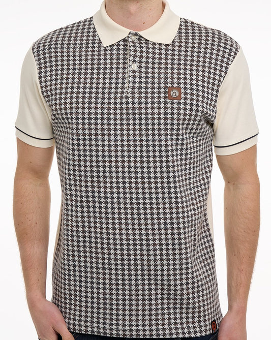 Trojan Houndstooth Panel Polo Ecru