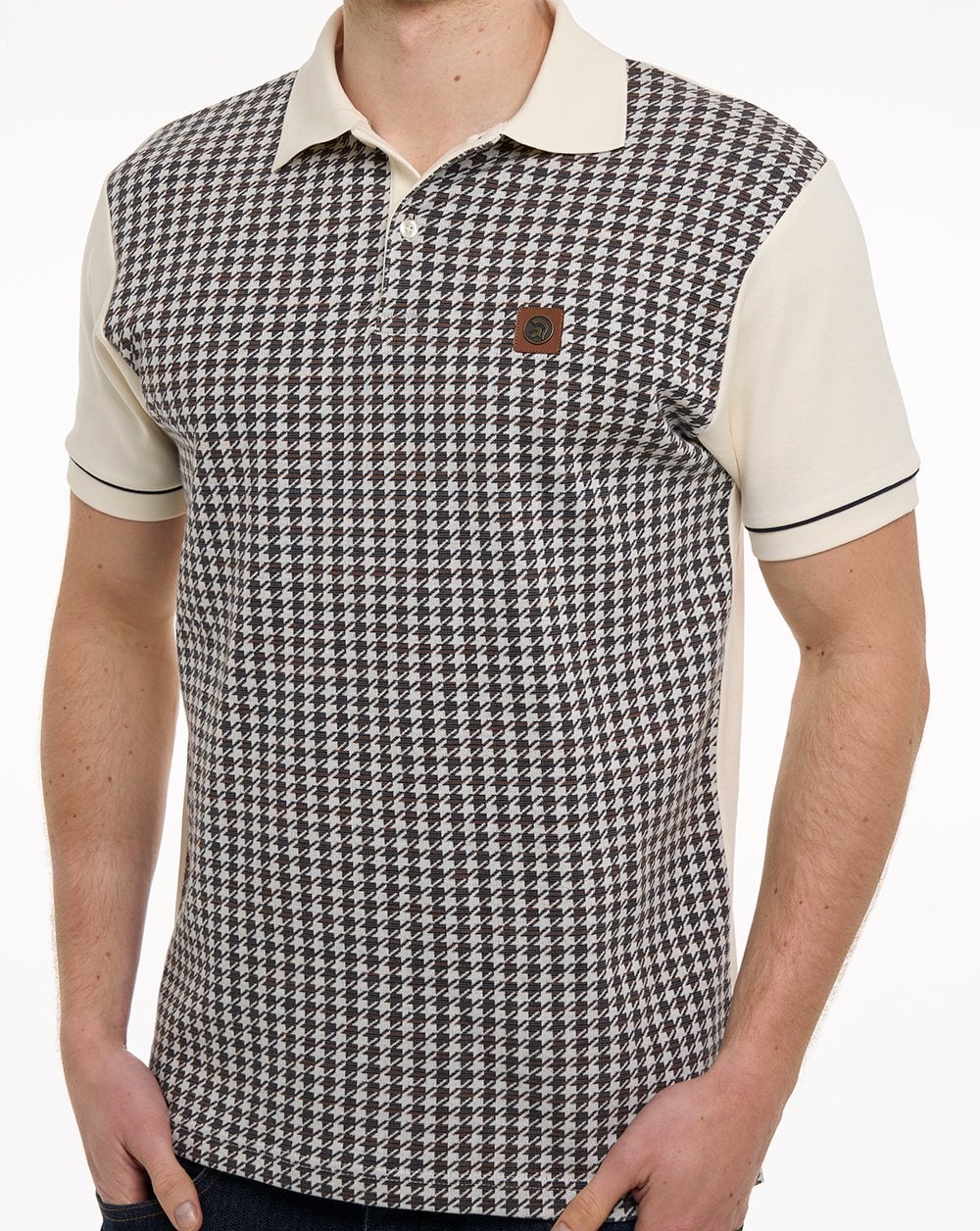 Trojan Houndstooth Panel Polo Ecru