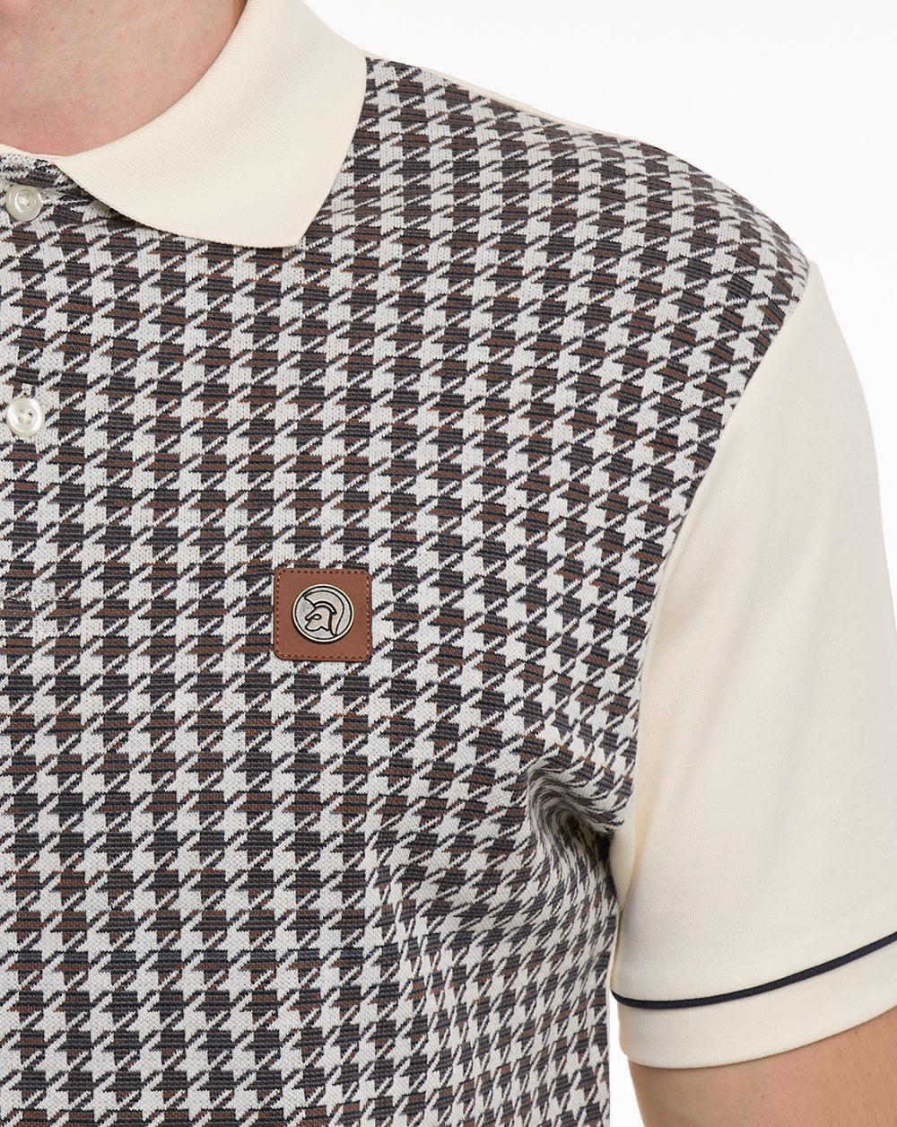 Trojan Houndstooth Panel Polo Ecru