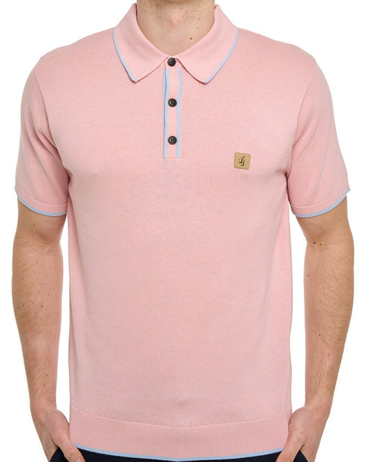 Gabicci Vintage Lineker Tipped Knitted Polo Pink Sky