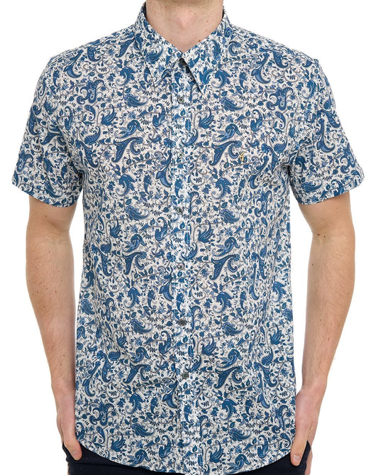 Gabicci Vintage Callum Pattern SS Shirt Delft Blue