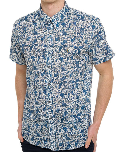 Gabicci Vintage Callum Pattern SS Shirt Delft Blue