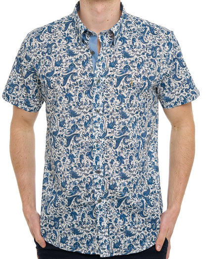 Gabicci Vintage Callum Pattern SS Shirt Delft Blue