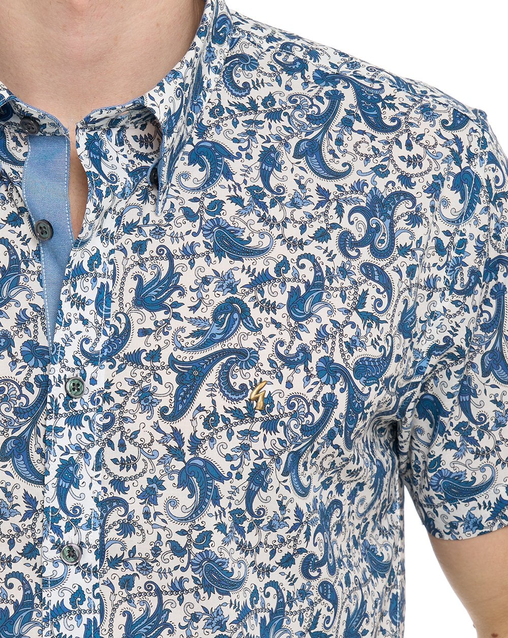 Gabicci Vintage Callum Pattern SS Shirt Delft Blue