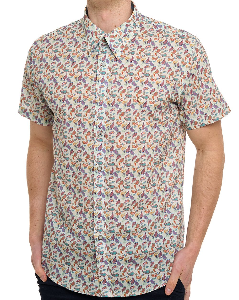 Gabicci Vintage Potter Pattern SS Shirt Cream