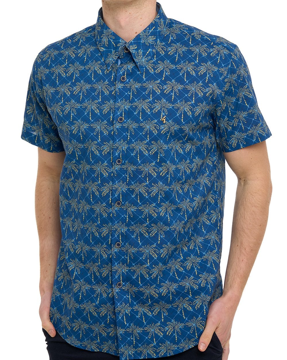 Gabicci Vintage Palmer Pattern SS Shirt Navy