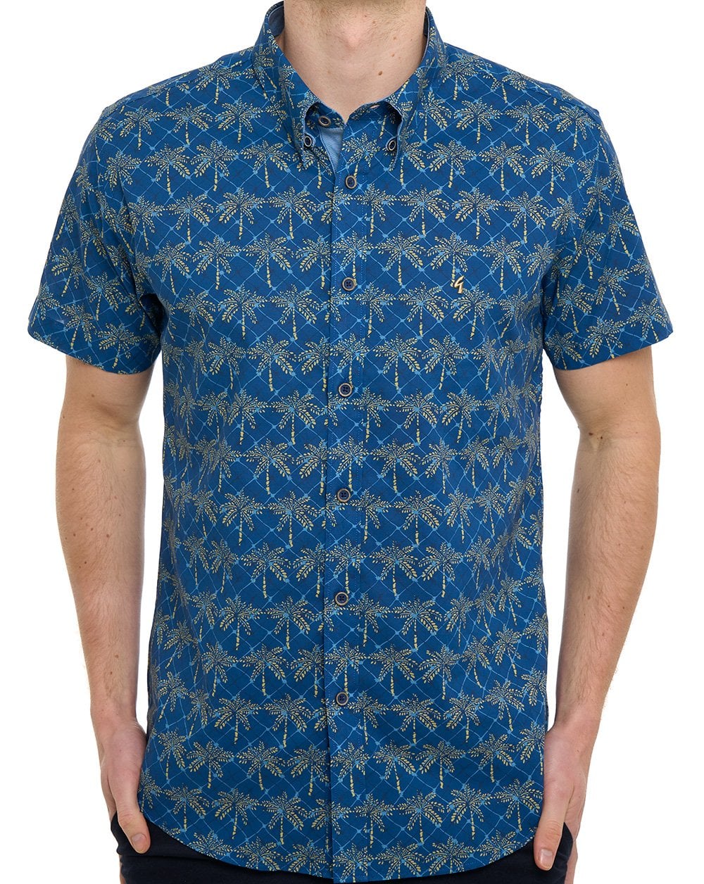 Gabicci Vintage Palmer Pattern SS Shirt Navy