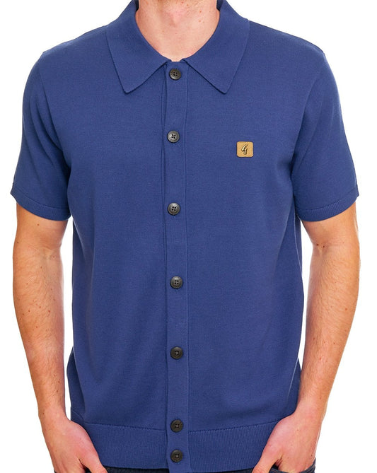 Gabicci Vintage Full Button Knit Polo Deep Blue