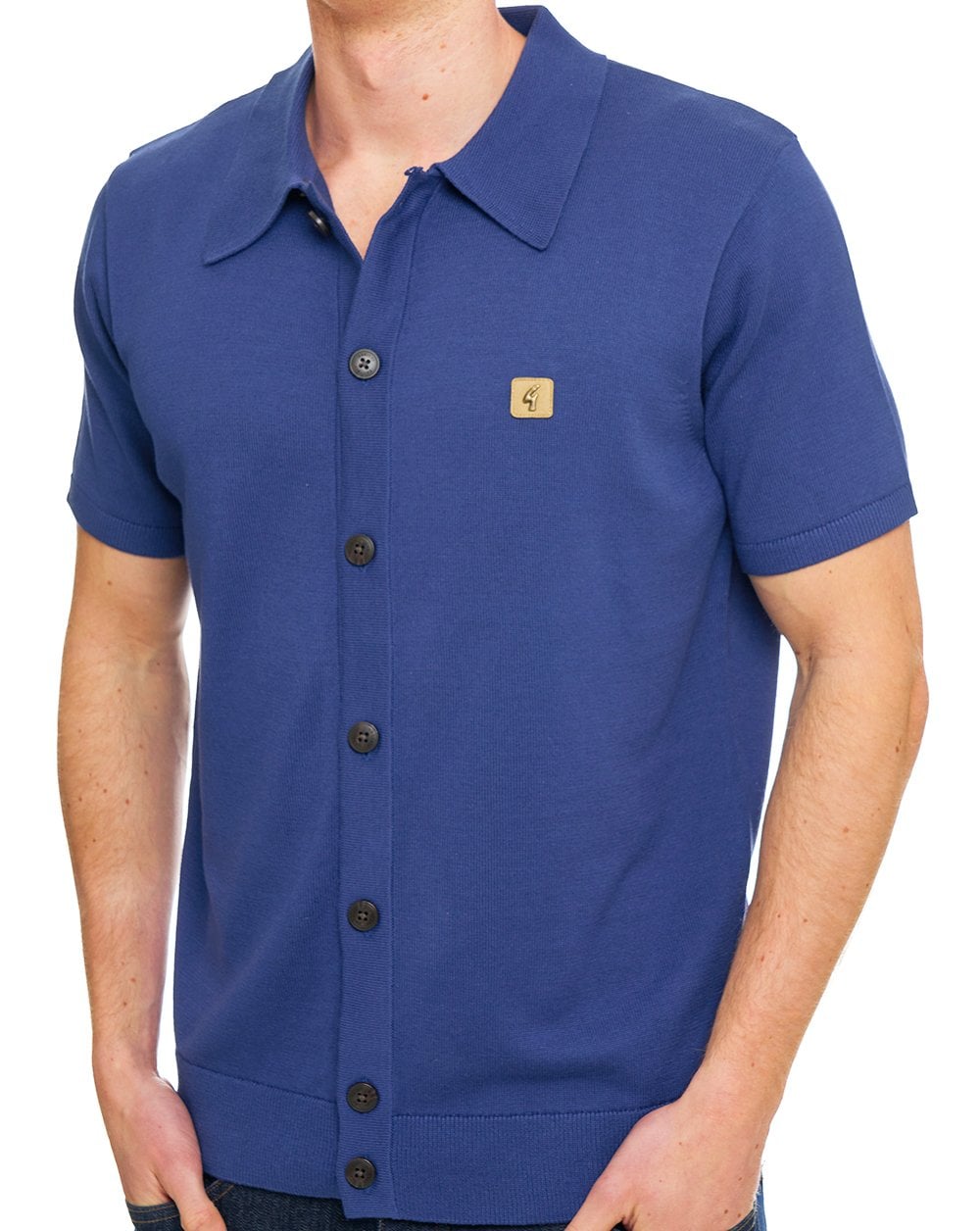 Gabicci Vintage Full Button Knit Polo Deep Blue