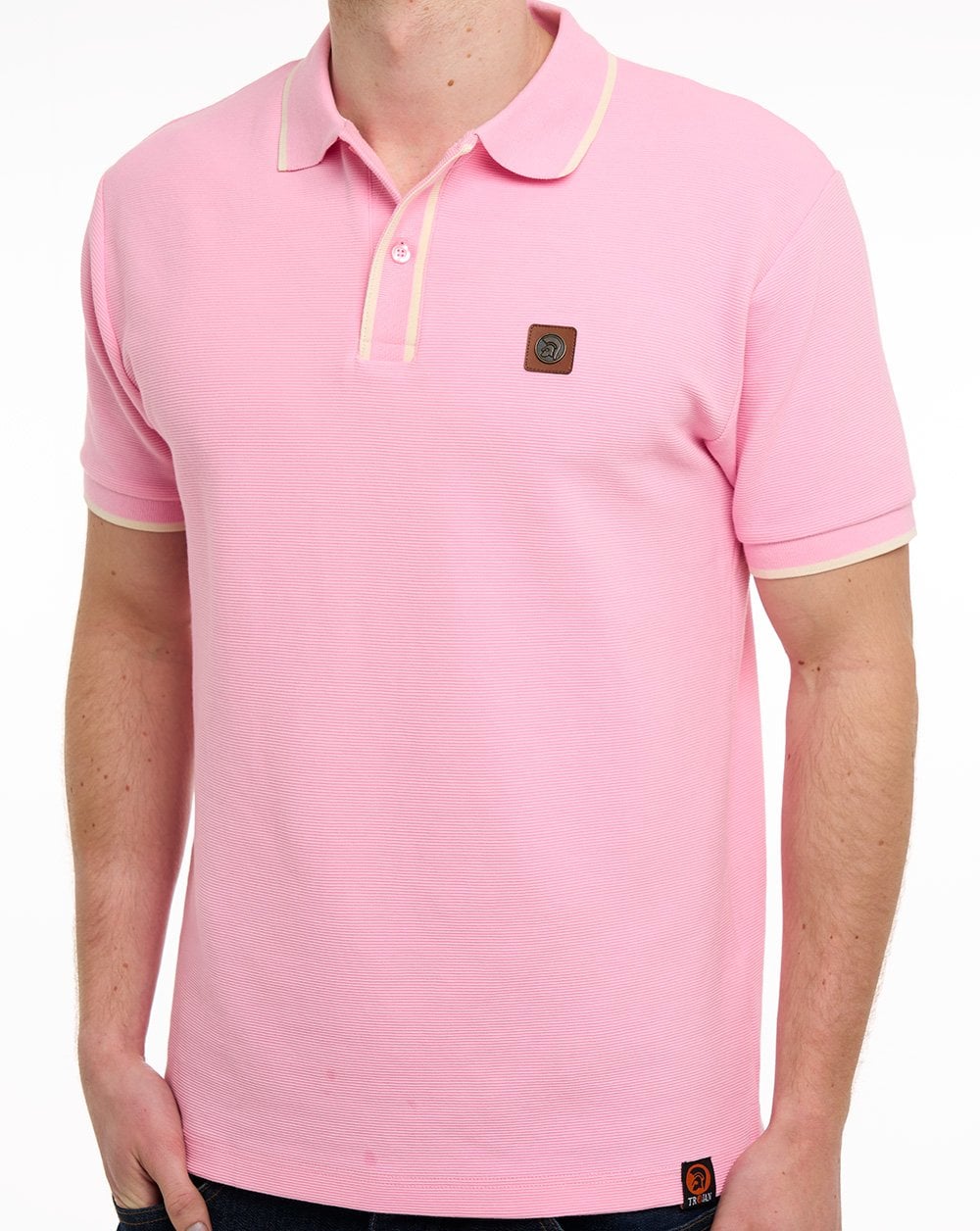 Trojan Ottoman Stripe Trim Polo Shirt Pink