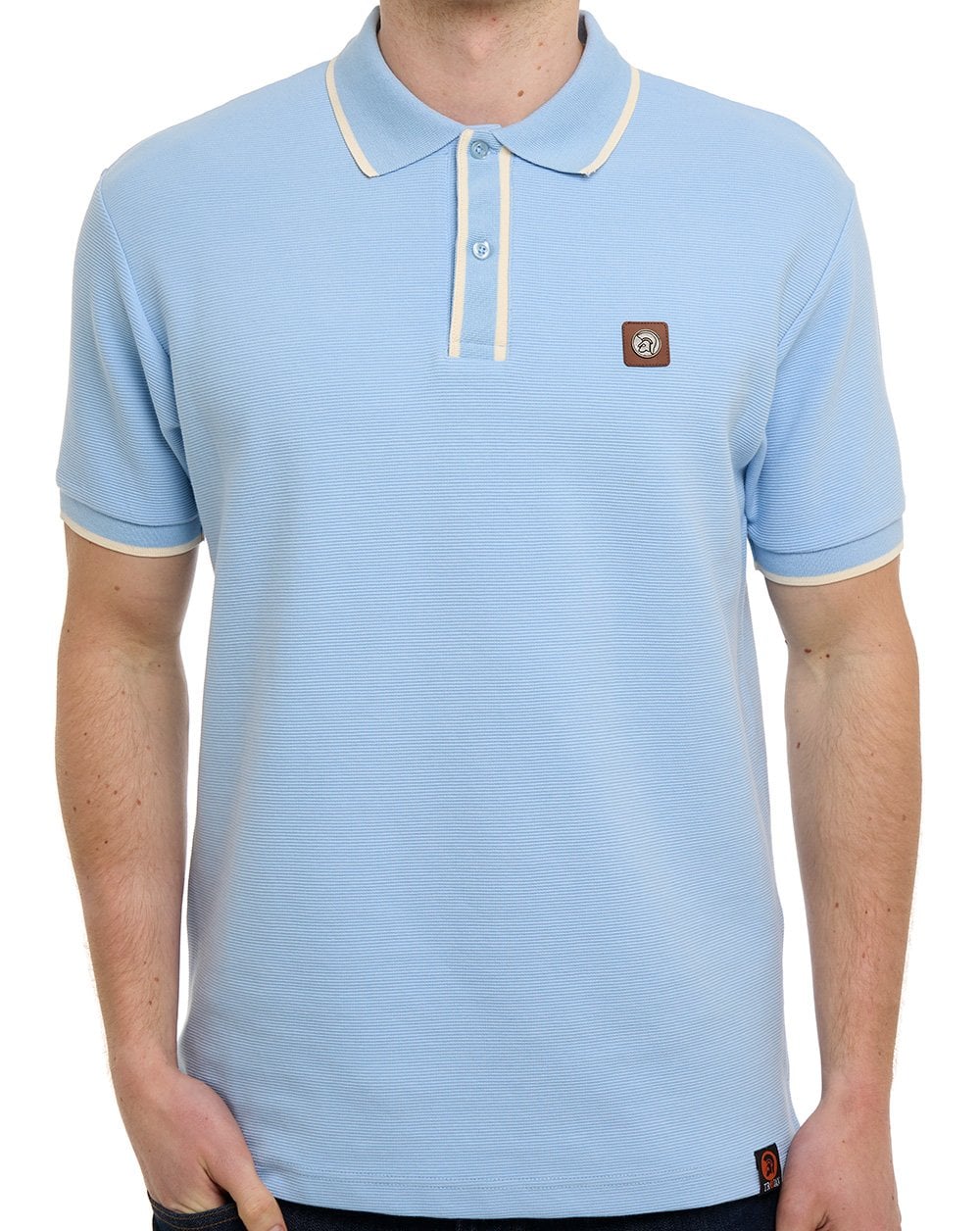Trojan Ottoman Stripe Trim Polo Shirt Powder Blue
