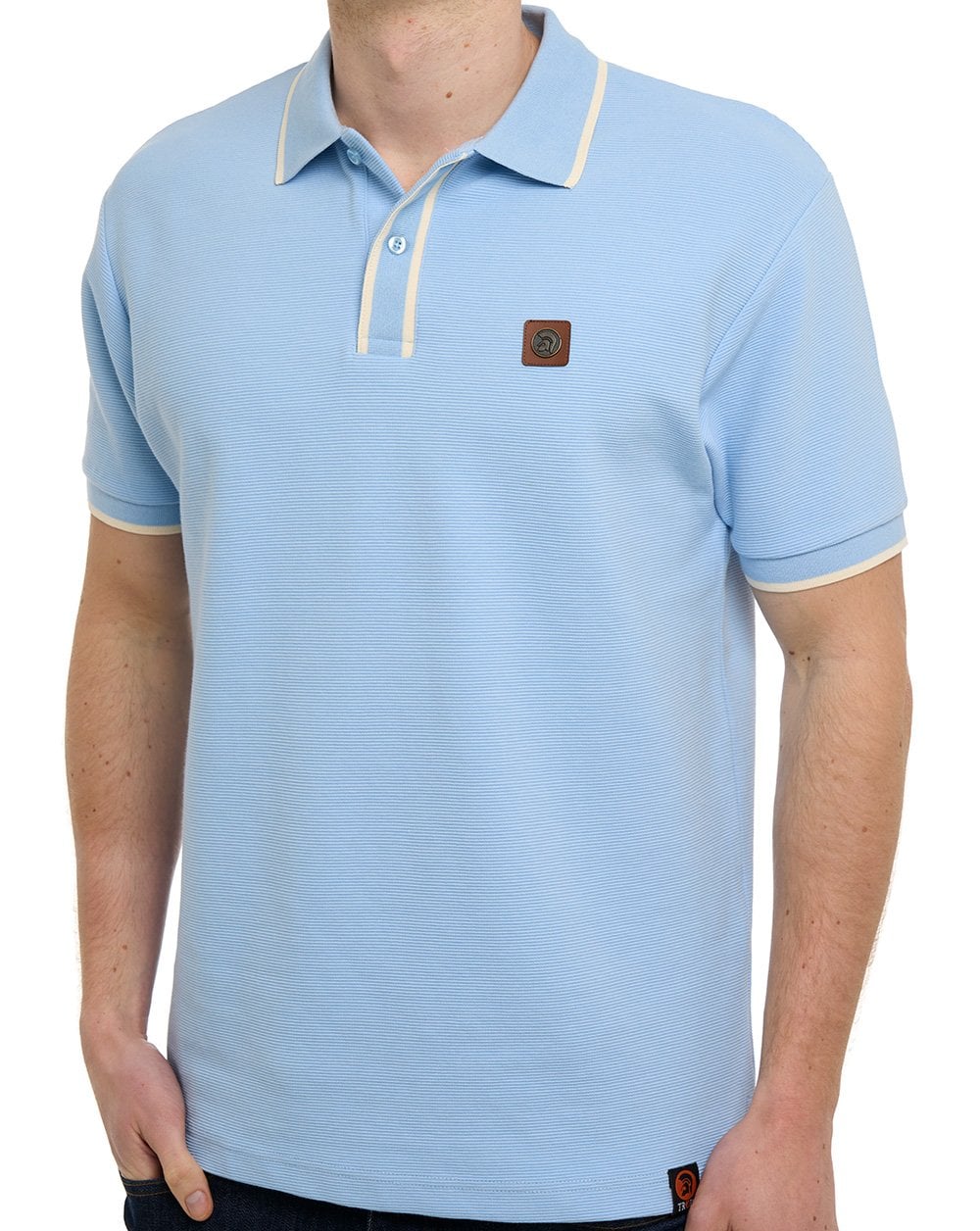 Trojan Ottoman Stripe Trim Polo Shirt Powder Blue