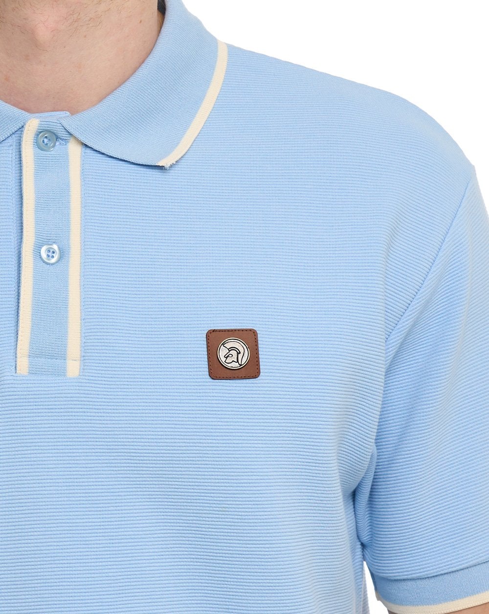 Trojan Ottoman Stripe Trim Polo Shirt Powder Blue