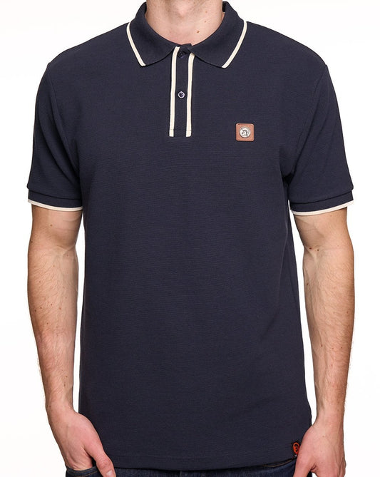 Trojan Ottoman Stripe Trim Polo Shirt Navy