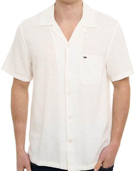 Tommy Jeans Camp Collar Linen Shirt Ecru
