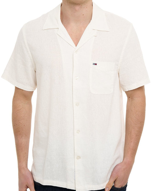 Tommy Jeans Camp Collar Linen Shirt Ecru