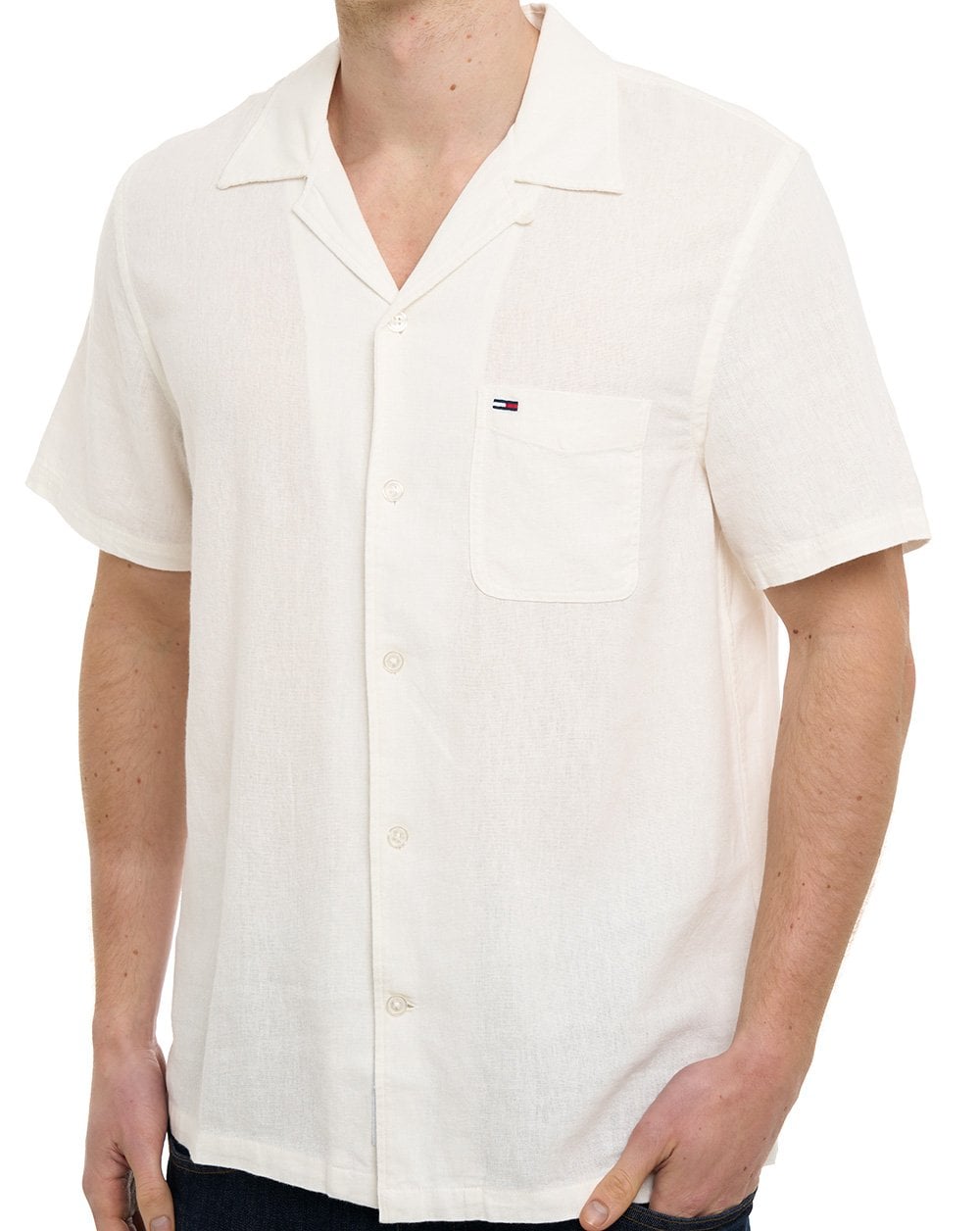 Tommy Jeans Camp Collar Linen Shirt Ecru