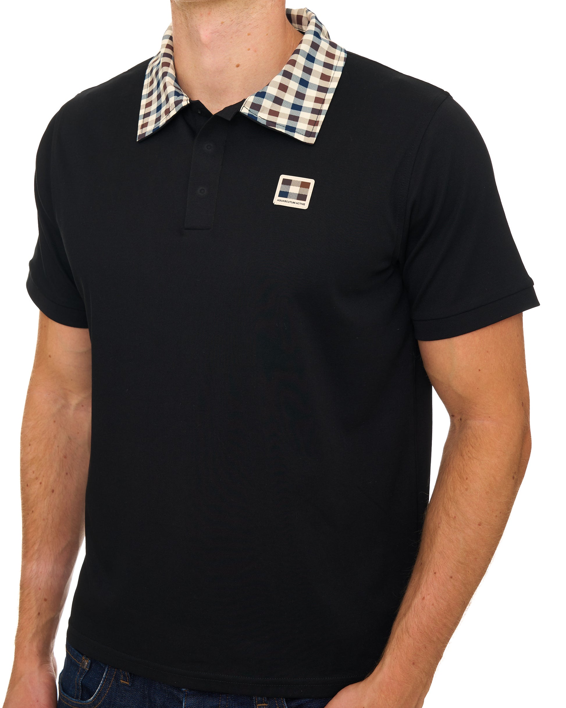 Aquascutum Check Collar Tech Polo Black