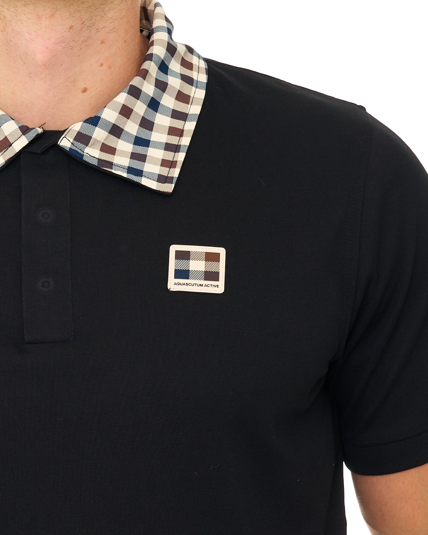 Aquascutum Check Collar Tech Polo Black