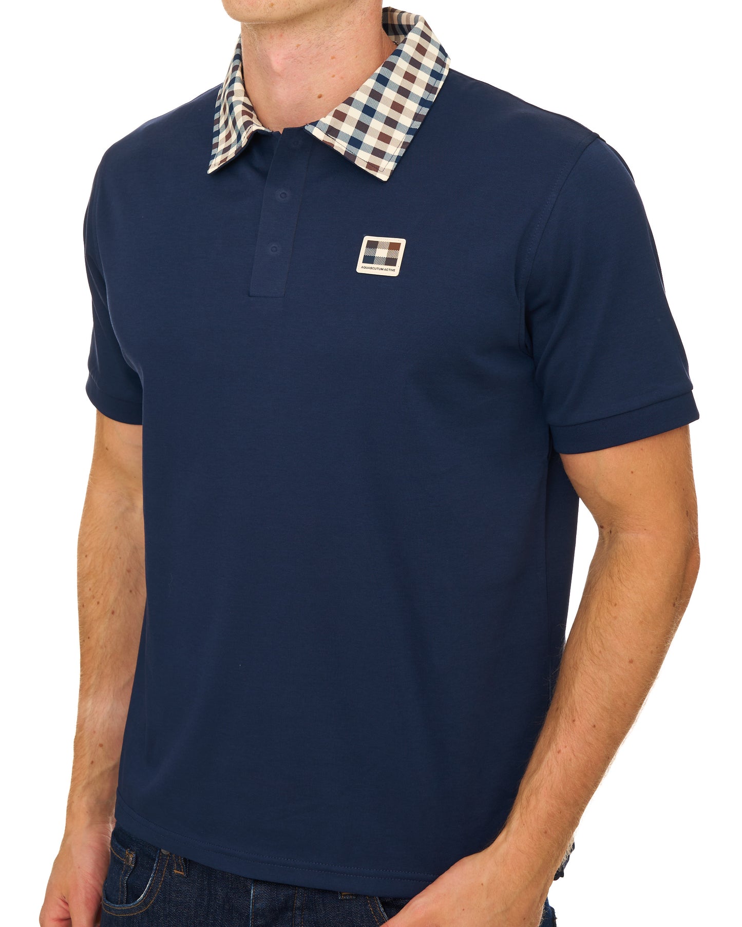 Aquascutum Check Collar Tech Polo Navy