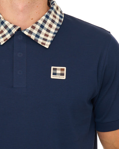Aquascutum Check Collar Tech Polo Navy