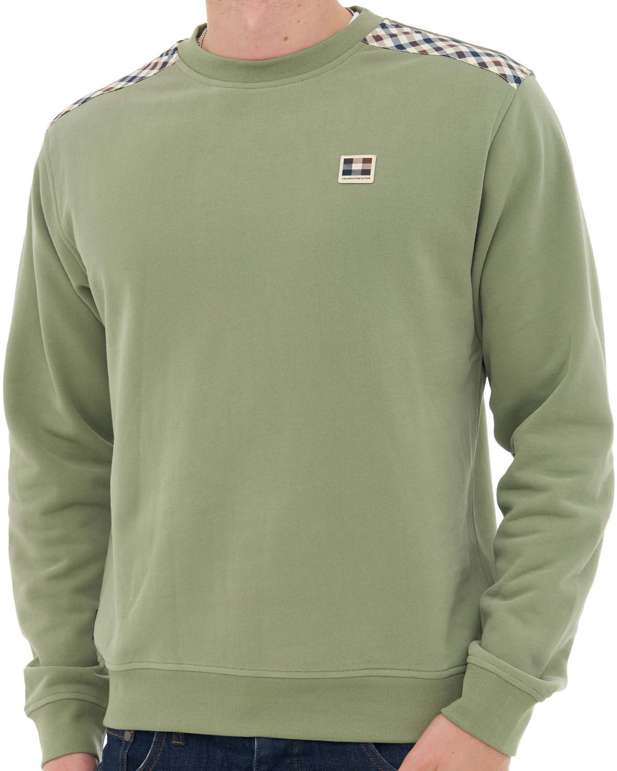 Aquascutum Check Shoulder Crew Sweat Army Green