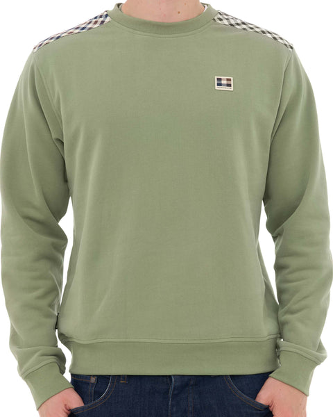 Aquascutum Check Shoulder Crew Sweat Army Green