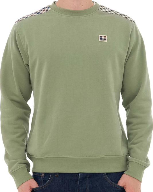 Aquascutum Aquascutum Check Shoulder Crew Sweat Army Green