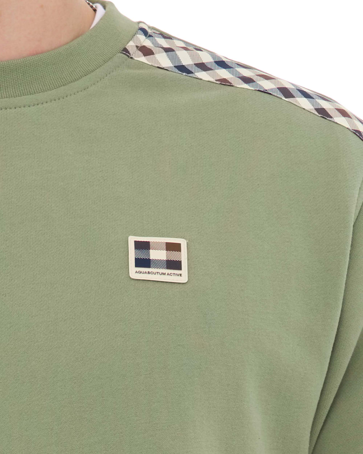 Aquascutum Check Shoulder Crew Sweat Army Green