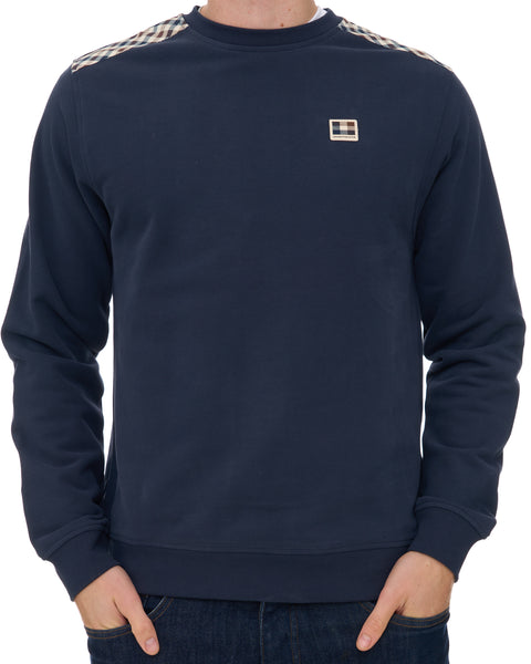 Aquascutum Check Shoulder Crew Sweat Navy