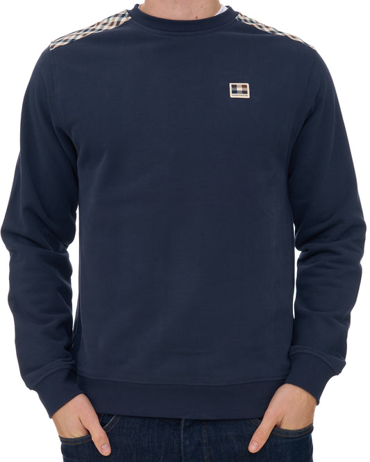 Aquascutum Aquascutum Check Shoulder Crew Sweat Navy