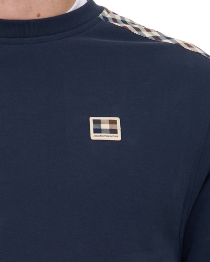 Aquascutum Check Shoulder Crew Sweat Navy