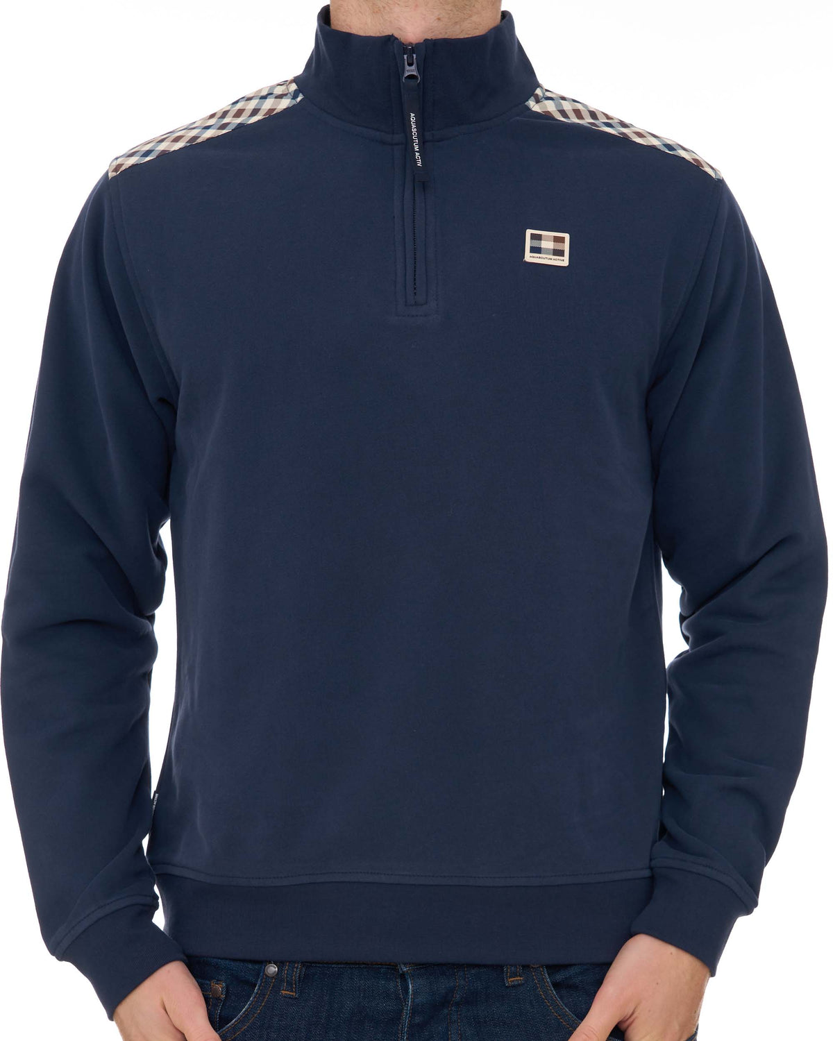 Aquascutum Check Shoulder Qtr Zip Sweat Navy