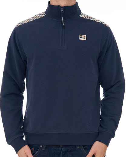 Aquascutum Check Shoulder Qtr Zip Sweat Navy