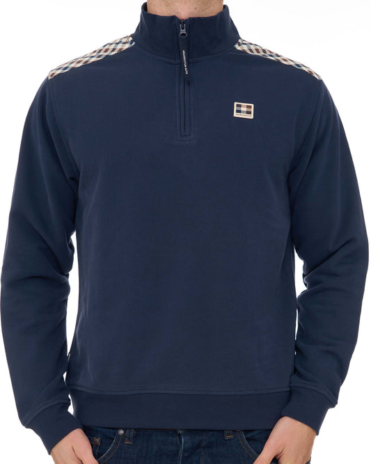 Aquascutum Aquascutum Check Shoulder Qtr Zip Sweat Navy