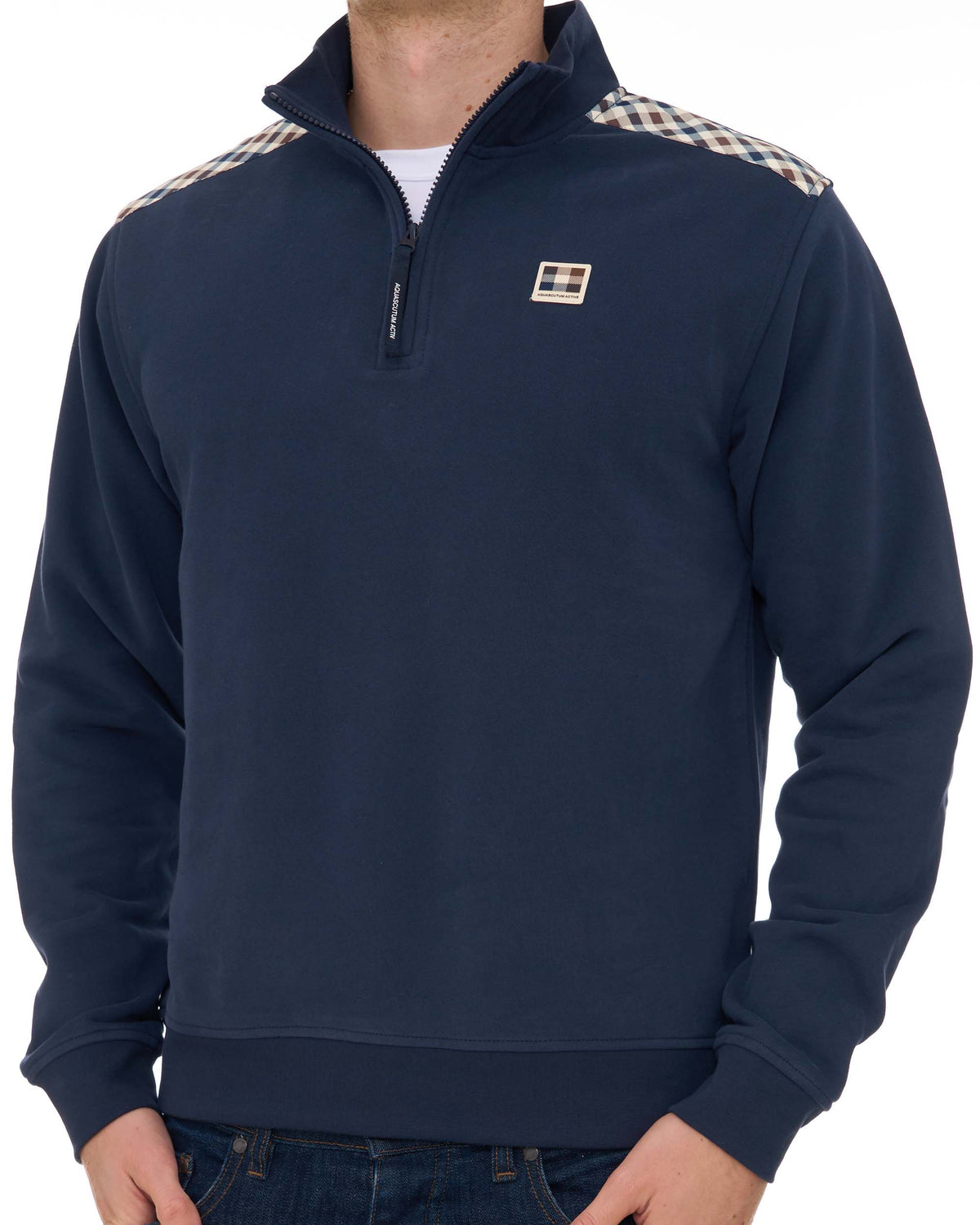 Aquascutum Check Shoulder Qtr Zip Sweat Navy