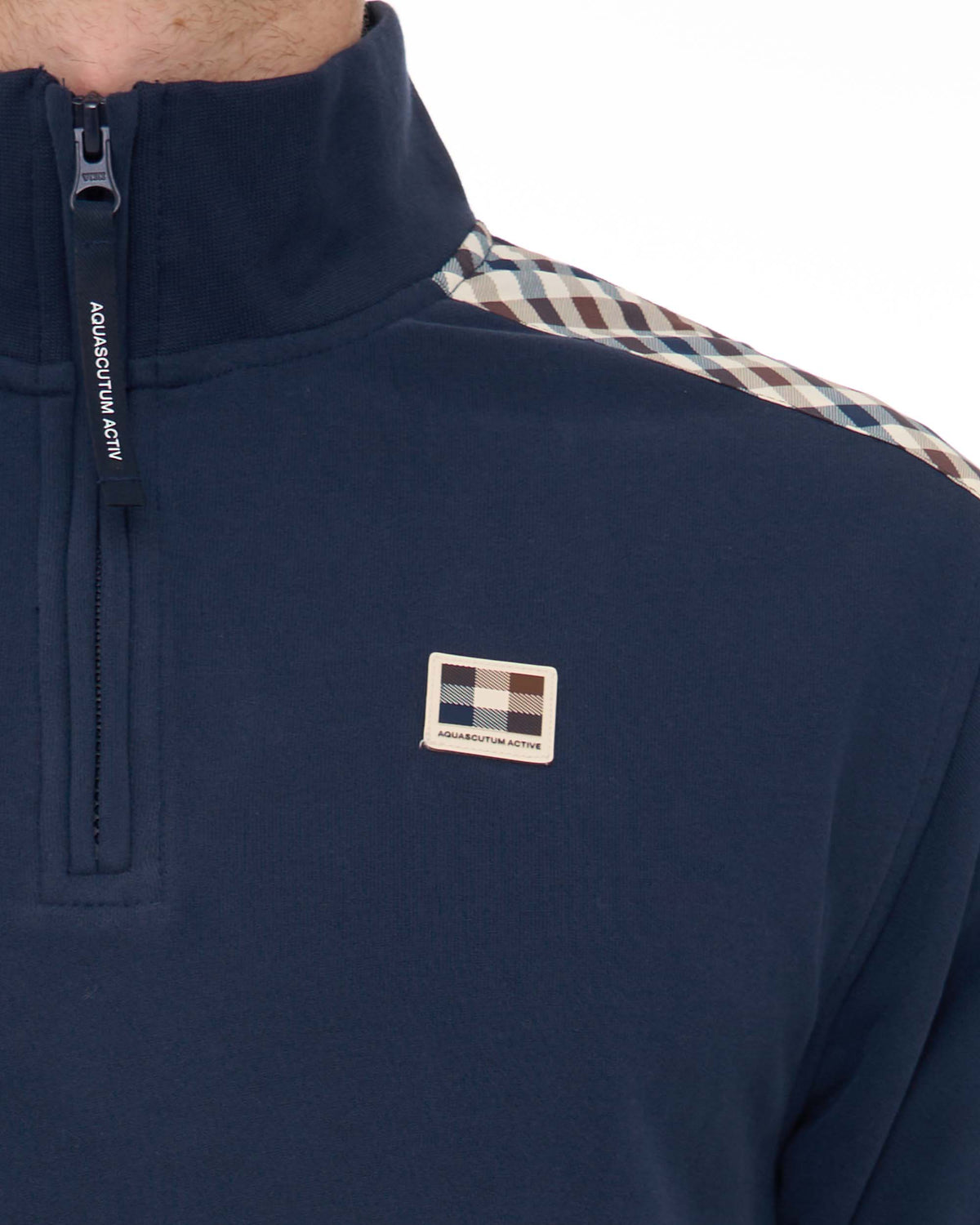 Aquascutum Check Shoulder Qtr Zip Sweat Navy