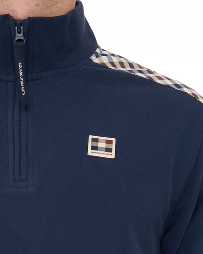 Aquascutum Check Shoulder Qtr Zip Sweat Navy