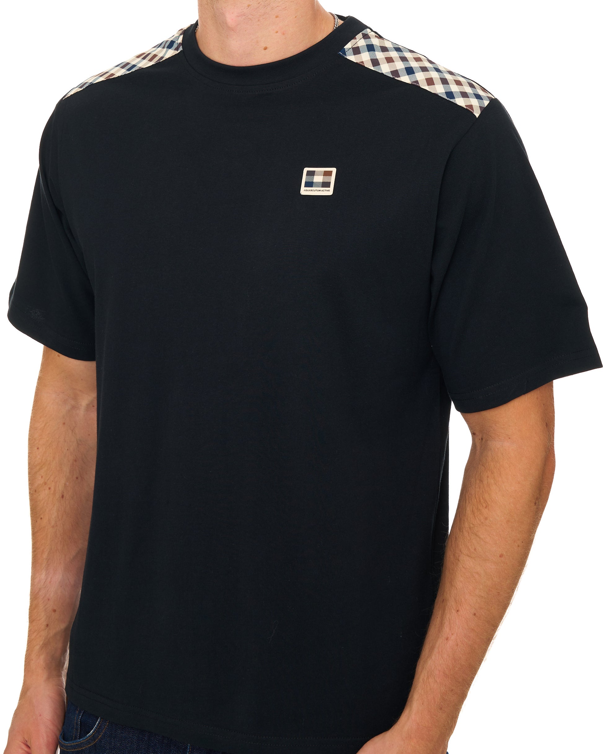 Aquascutum Check Shoulder T Shirt Black