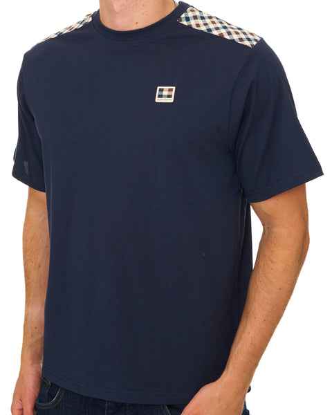Aquascutum Check Shoulder T Shirt Navy