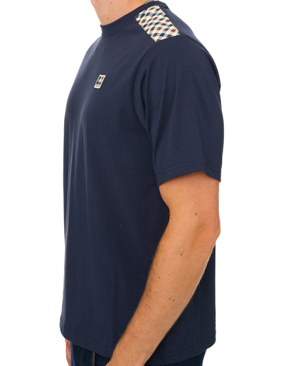 Aquascutum Check Shoulder T Shirt Navy