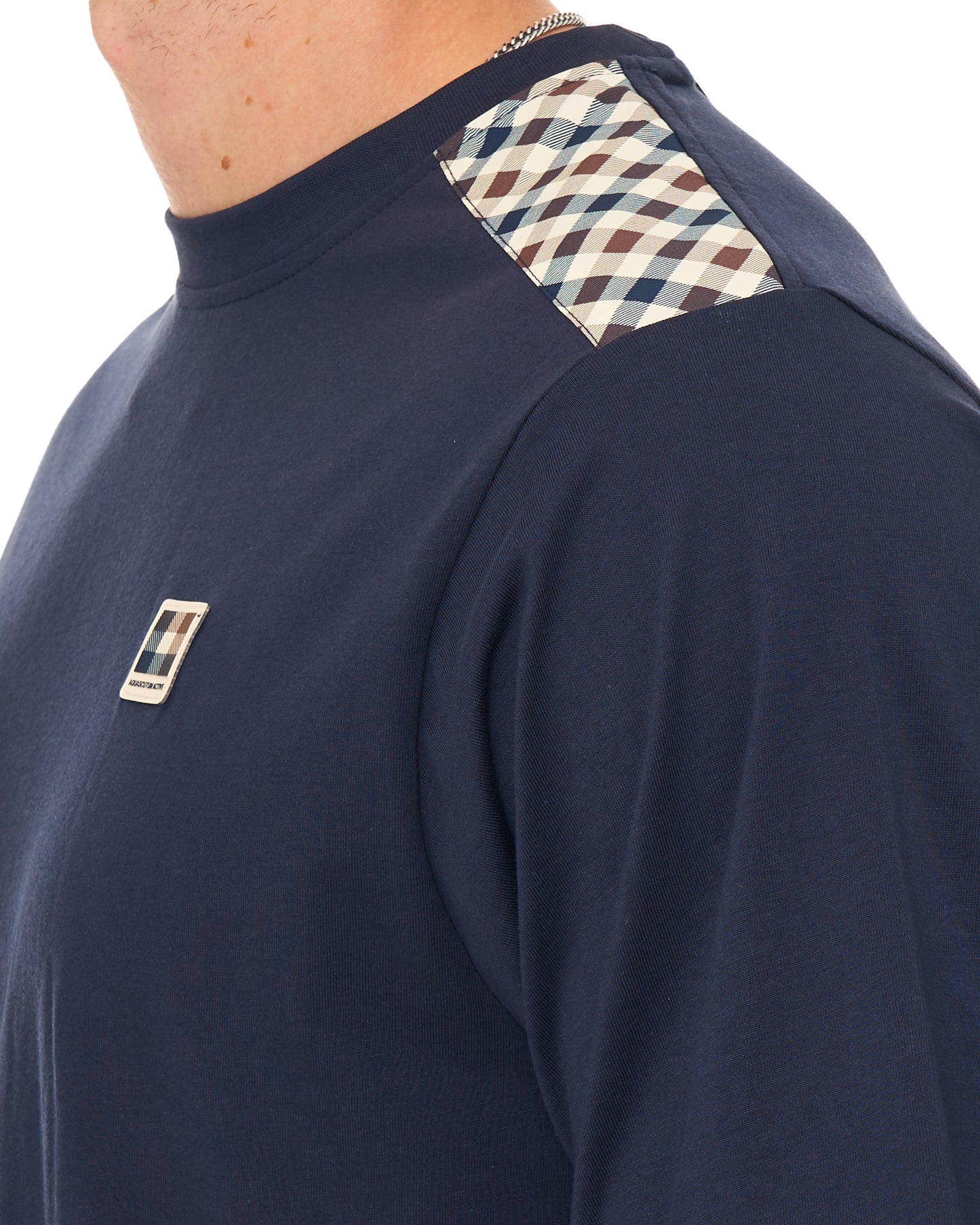 Aquascutum Check Shoulder T Shirt Navy