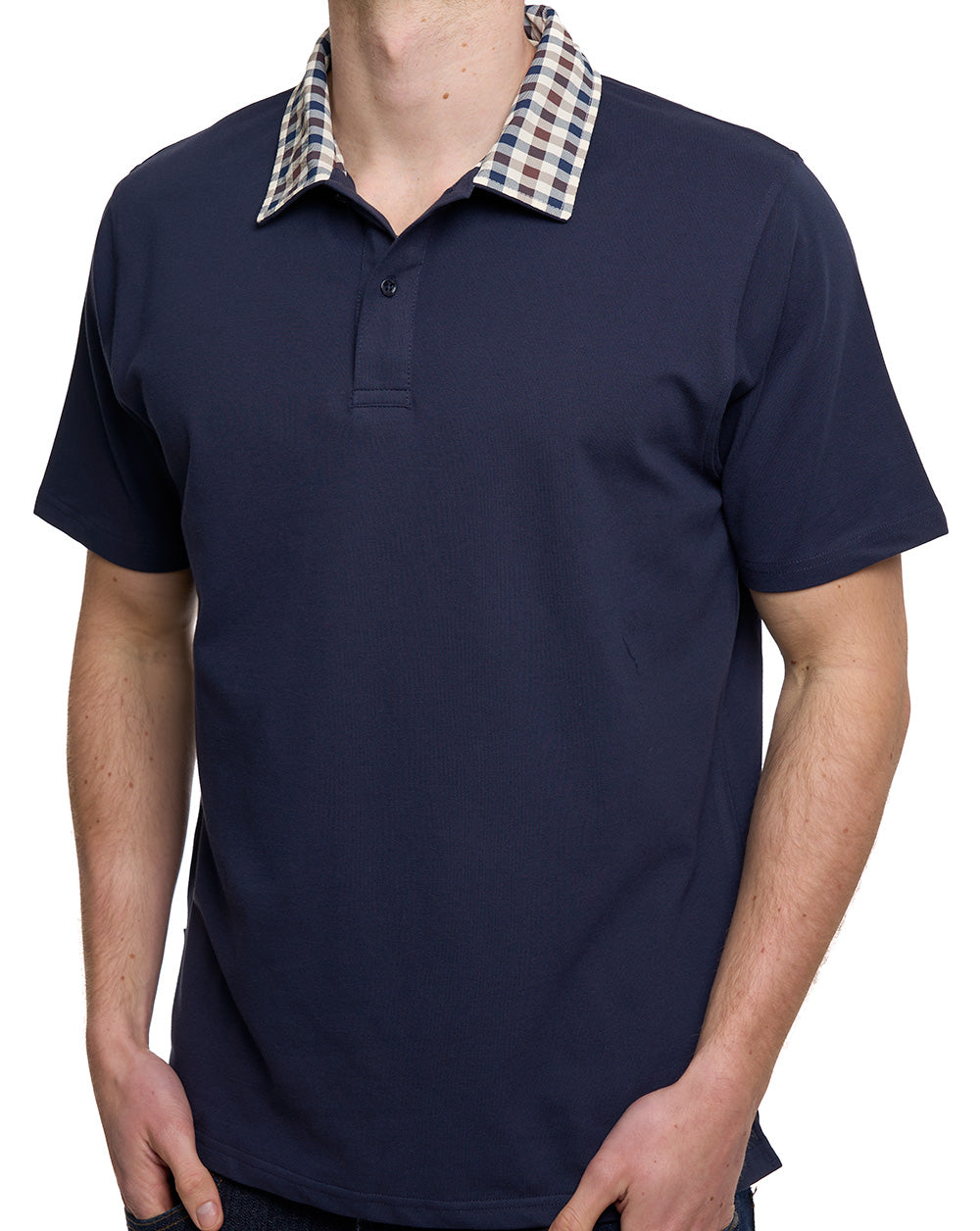 Aquascutum Club Check Collar Polo Navy