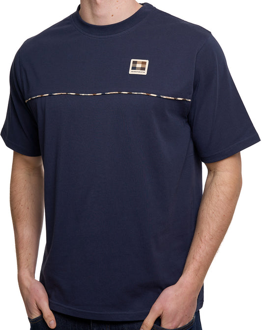 Aquascutum Club Check Piping T-Shirt Navy