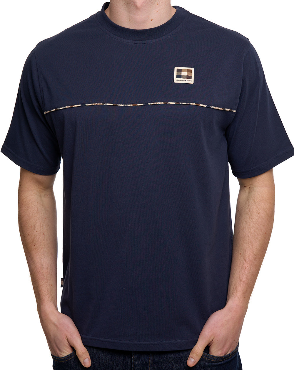 Aquascutum Club Check Piping T-Shirt Navy
