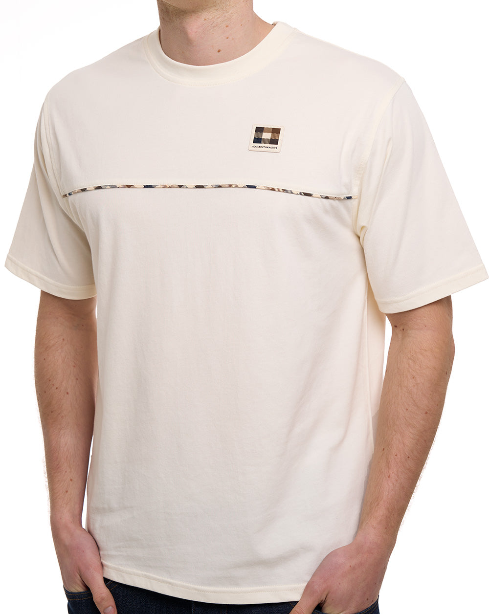 Aquascutum Club Check Piping T-Shirt Off White