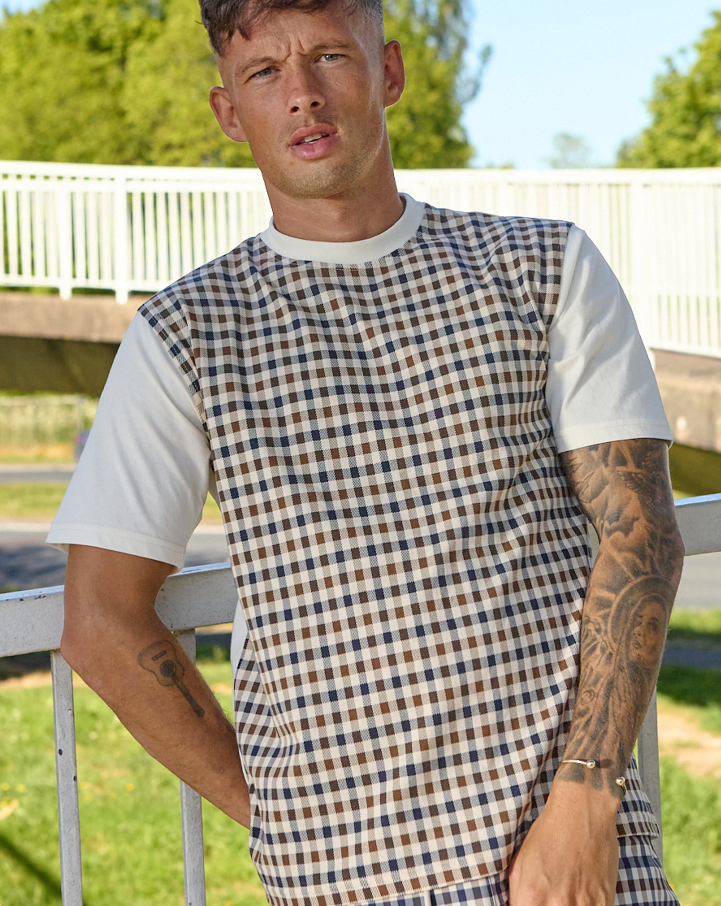 Aquascutum Club Check T-Shirt Off White
